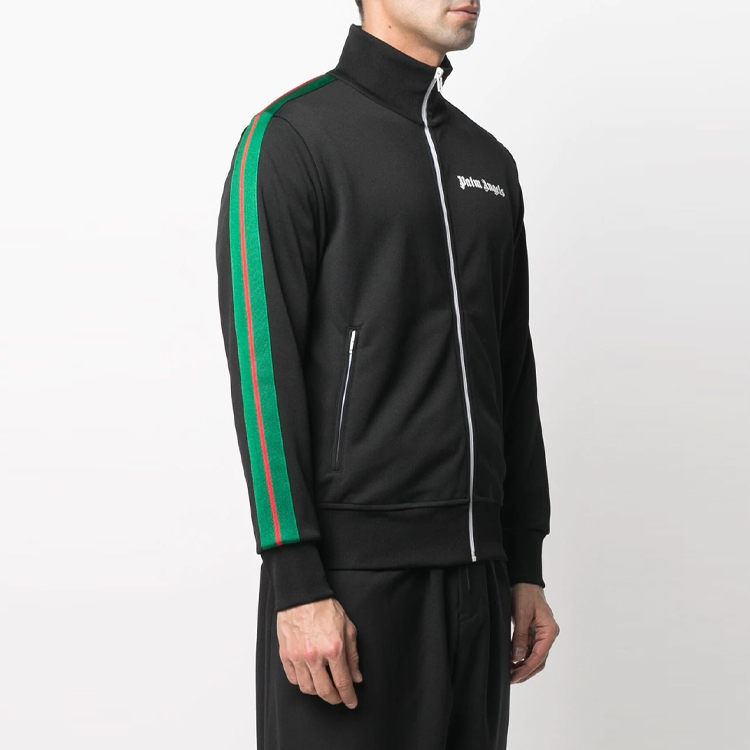 Purchase 棕榈天使SS21黑色Logo拉链运动夹克带条纹袖子 PMBD001R21FAB0031001