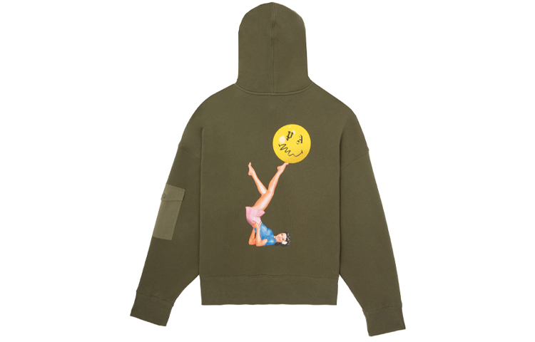 Palm Angels SS21 Pin Up Graphic Hoodie Military Green Men PMBB096R21FLE0015630
