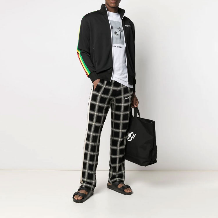 Shop Palm Angels SS21 Rainbow Striped Logo Track Jacket Black Classic Style PMBD001S21FAB0061001