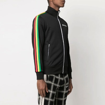 Palm Angels SS21 Rainbow Striped Logo Track Jacket Black Classic Style PMBD001S21FAB0061001 Details for Palm Angels SS21 Rainbow Striped Logo Track Jacket Black Classic Style PMBD001S21FAB0061001
