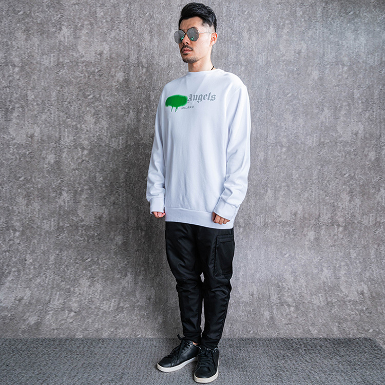 Details for パームエンジェルス SS21 スプレーエフェクトロゴ クルーネックスウェット 白 メンズ PMBA001F20FLE0020155