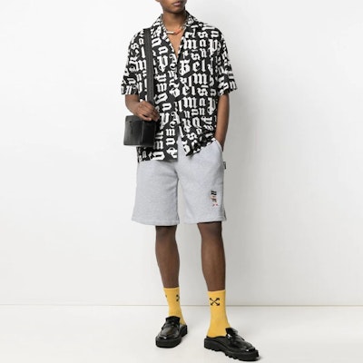 棕榈天使SS21泰迪熊印花宽松抽绳短裤男士灰色. PMCI010S21FLE0020901 Lookbook 棕榈天使SS21泰迪熊印花宽松抽绳短裤男士灰色. PMCI010S21FLE0020901