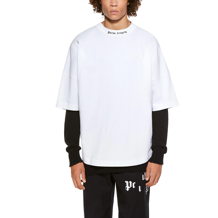 Shop PALM ANGELS SS21 ホワイト バックロゴプリントTシャツ PMAA002R21JER0010110