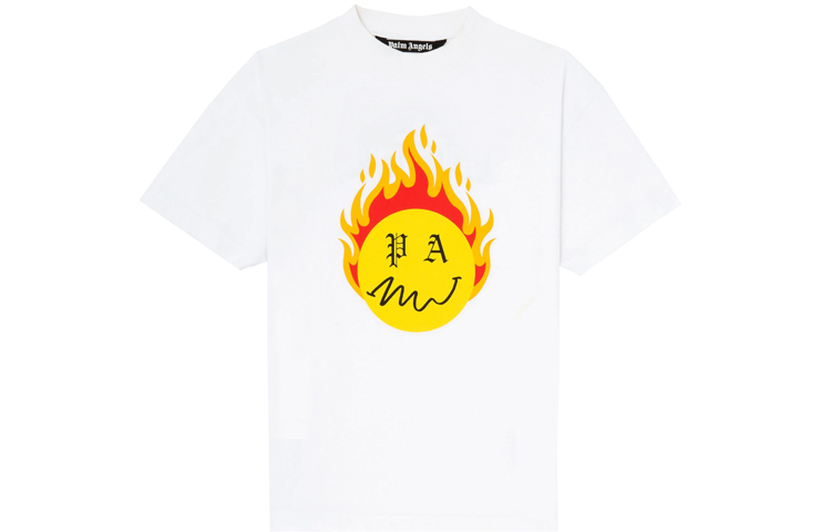 Palm Angels SS21 White Crewneck Flame Print T-Shirt PMAA001R21JER0040118