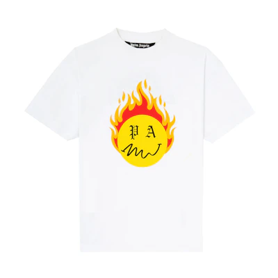 Palm Angels SS21 White Crewneck Flame Print T-Shirt PMAA001R21JER0040118