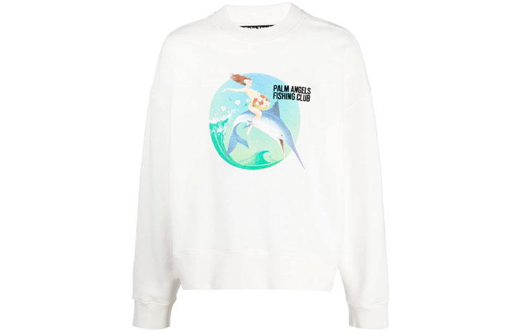 Palm Angels SS21 White Graphic Crewneck Pullover Sweatshirt PMBA026S21FLE0010444