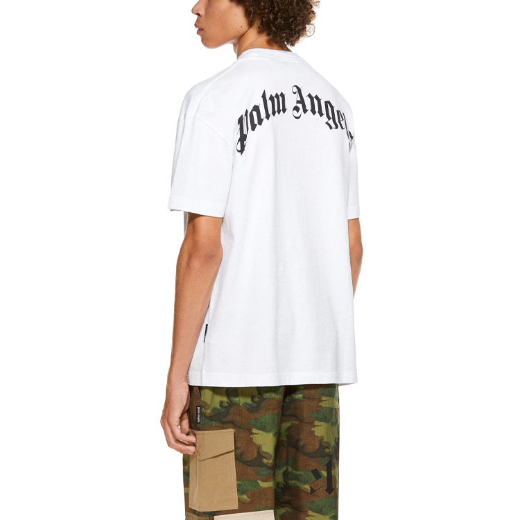 Cheap PALM ANGELS SS21 Kaos Crewneck Putih Logo Grafik. PMAA001R21JER0020155