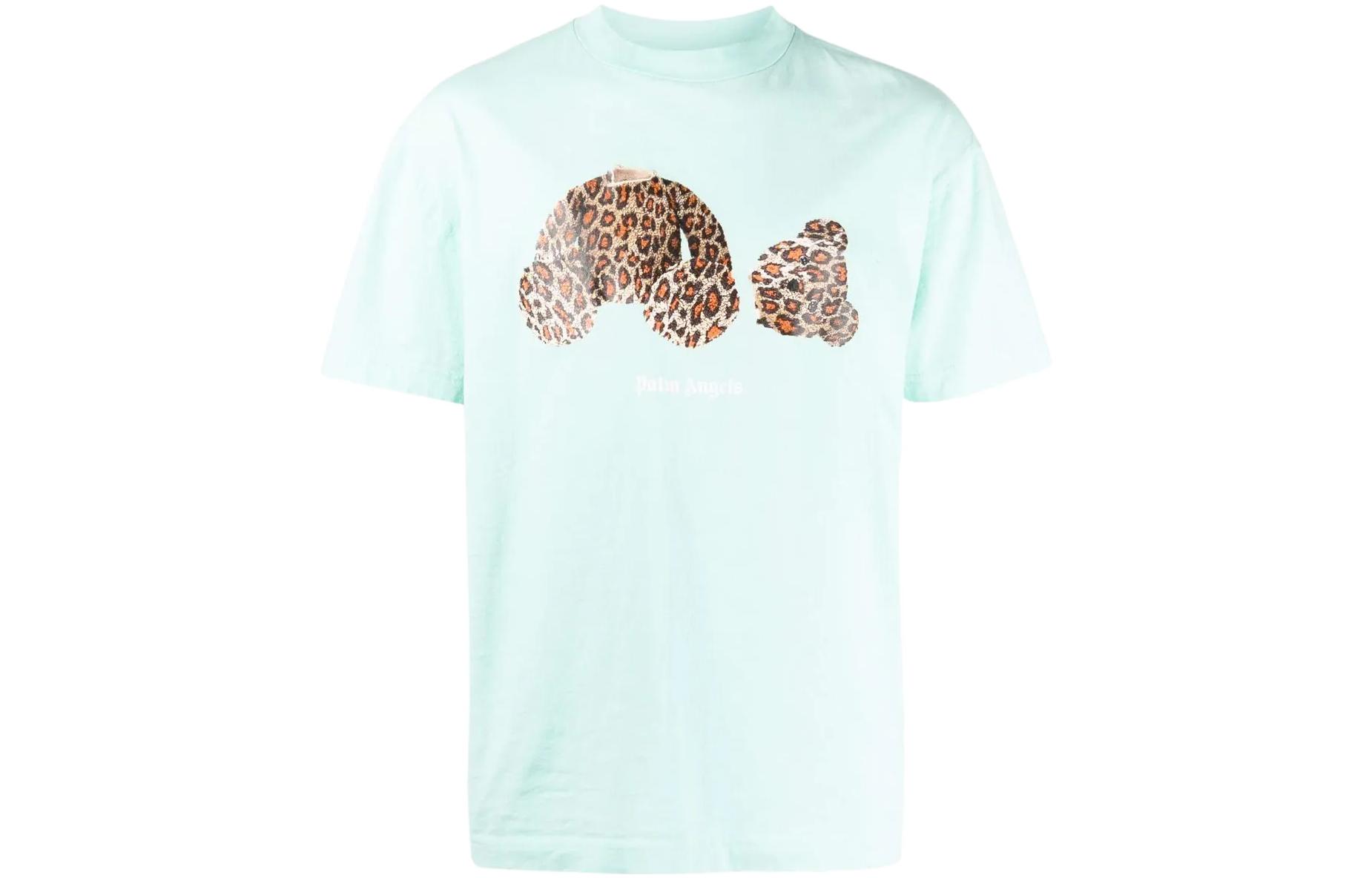 Palm Angels SS22  Blue T-Shirt with Leopard Bear Design. PMAA001S22JER0185260