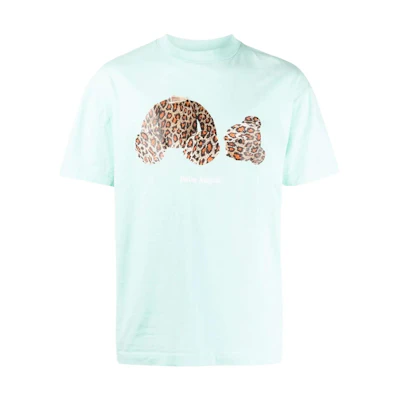 Palm Angels SS22 Blue T-Shirt with Leopard Bear Design. PMAA001S22JER0185260