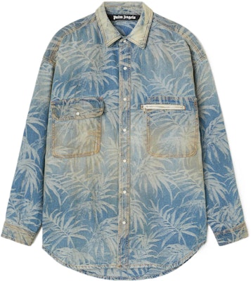 パームエンジェルス SS22 プラントプリント デニム 長袖シャツ ブルー PMYD015S22DEN0024003 Buy パームエンジェルス SS22 プラントプリント デニム 長袖シャツ ブルー PMYD015S22DEN0024003