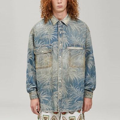 パームエンジェルス SS22 プラントプリント デニム 長袖シャツ ブルー PMYD015S22DEN0024003 Shop パームエンジェルス SS22 プラントプリント デニム 長袖シャツ ブルー PMYD015S22DEN0024003