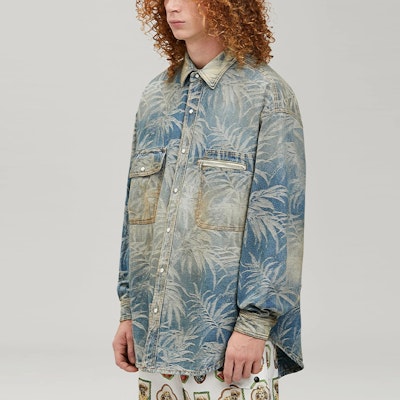 パームエンジェルス SS22 プラントプリント デニム 長袖シャツ ブルー PMYD015S22DEN0024003 Details for パームエンジェルス SS22 プラントプリント デニム 長袖シャツ ブルー PMYD015S22DEN0024003