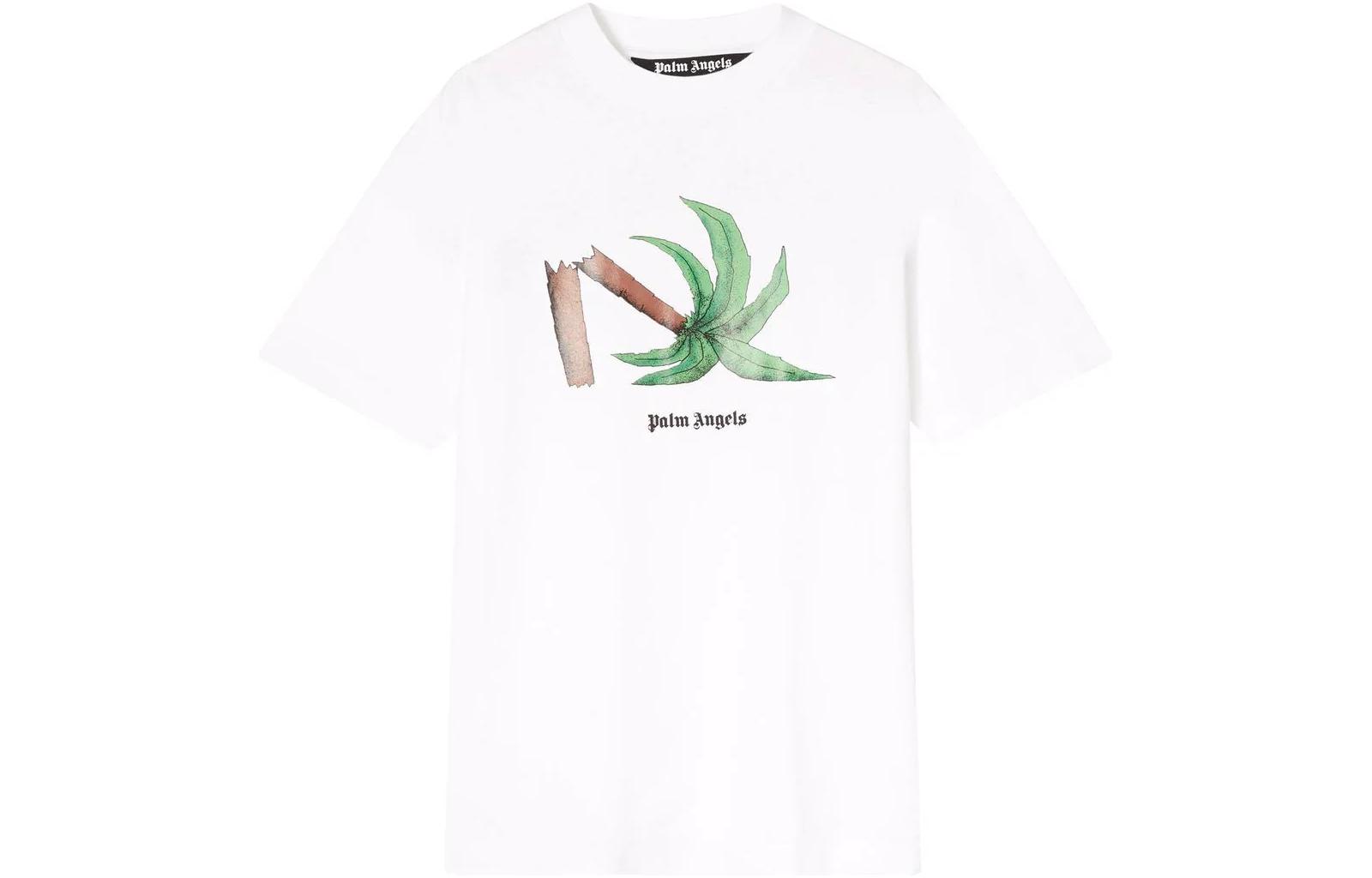 Palm Angels SS22  White Crewneck T-Shirt with Palm Tree Letter Print PMAA001S22JER0220155