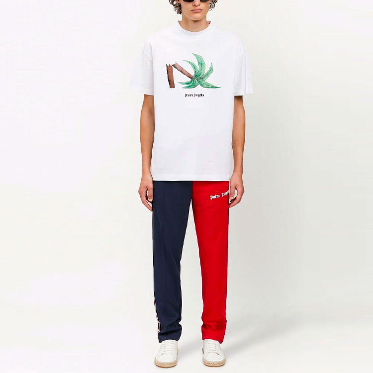 Lookbook Camiseta Blanca Palm Angels SS22 Cuello Redondo con Estampado de Palmeras. PMAA001S22JER0220155