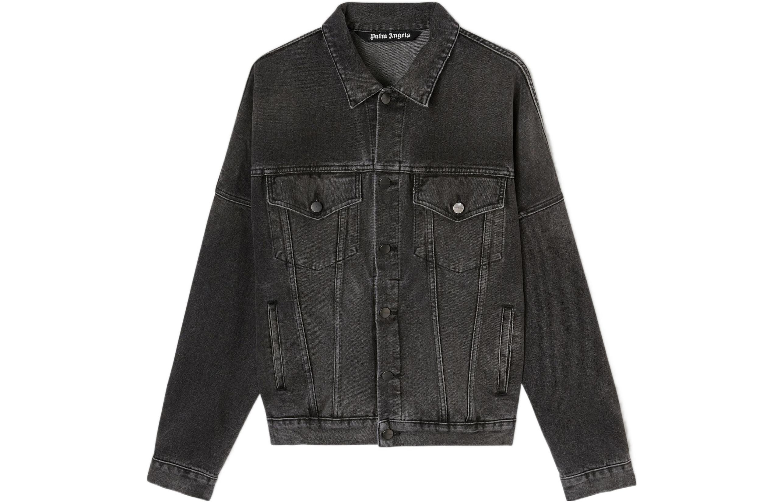 Palm Angels SS22 Arch Logo Print Denim Jacket Black  Fall Collection. PMYE006C99DEN0011001