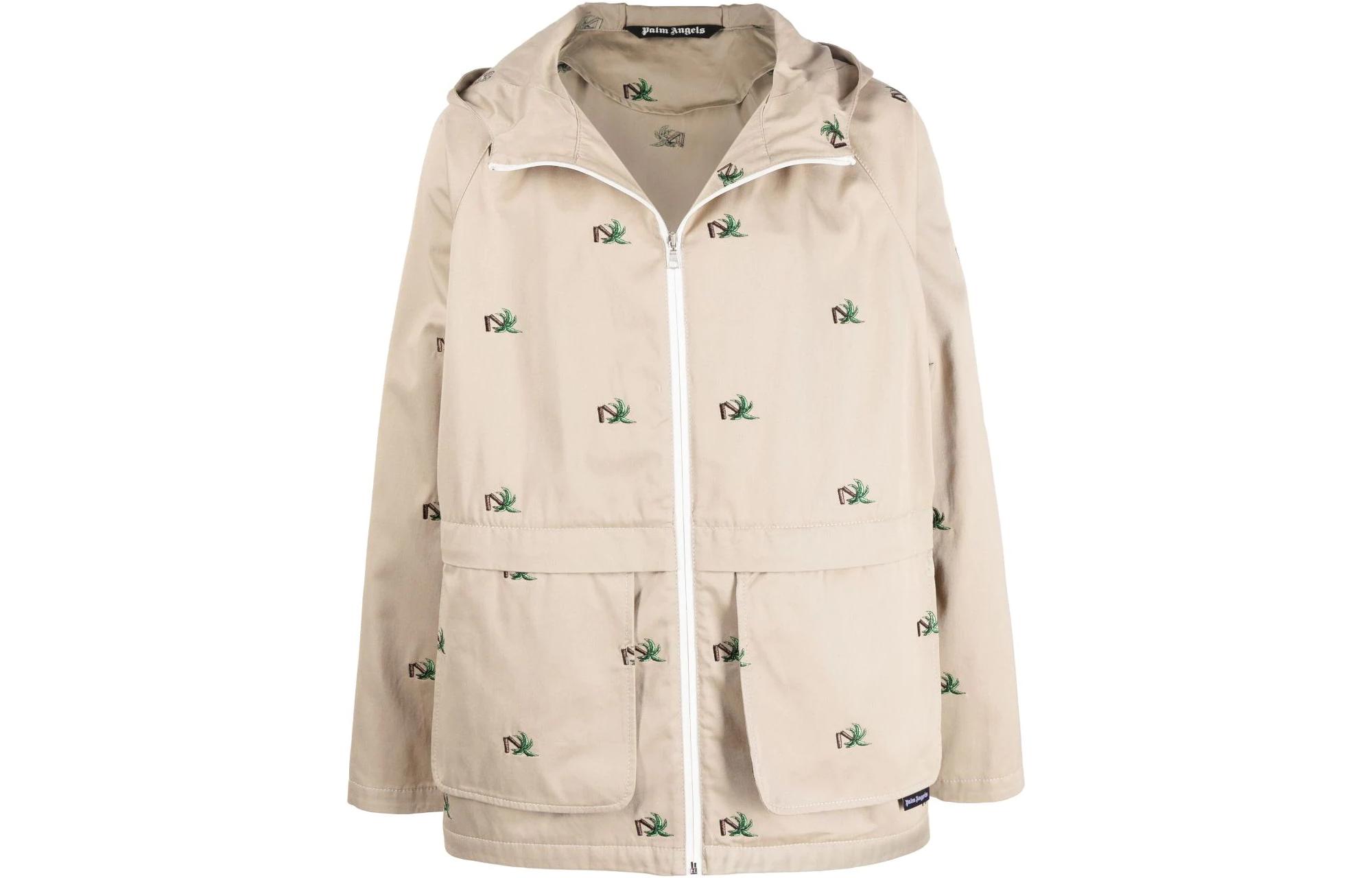 Palm Angels SS22 Beige Hoodie Jacket with Palm Tree Design PMEA200S22FAB0026155