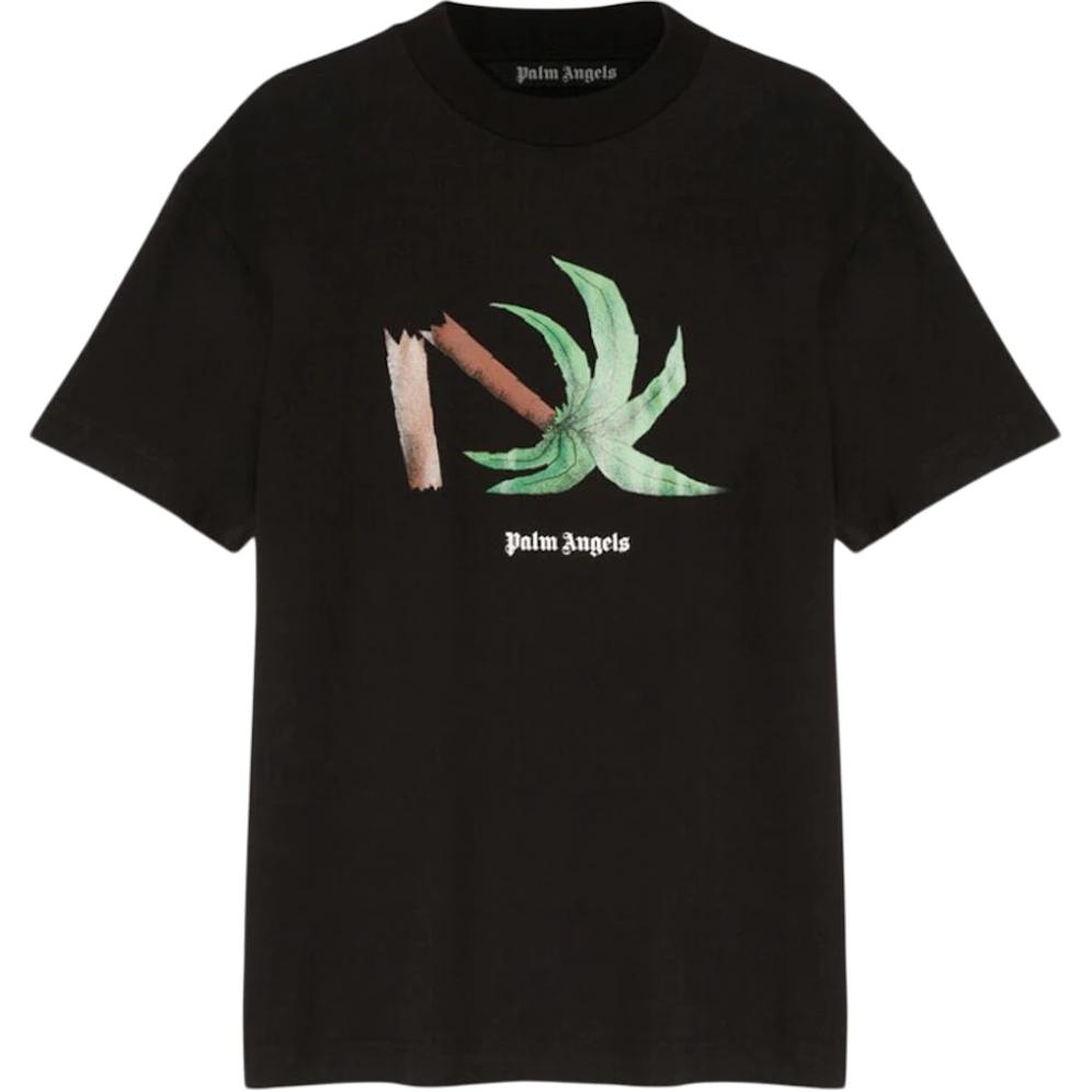 Palm Angels SS22 Black  T-Shirt with Palm Tree Logo Print. PMAA001S22JER0221055