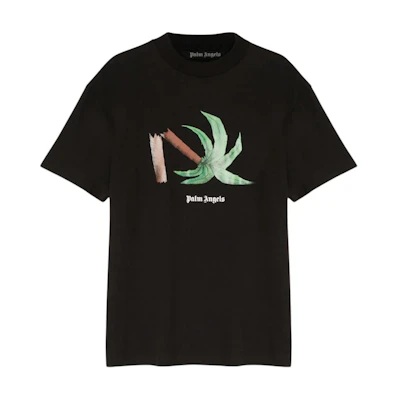 Palm Angels SS22 Black T-Shirt with Palm Tree Logo Print. PMAA001S22JER0221055