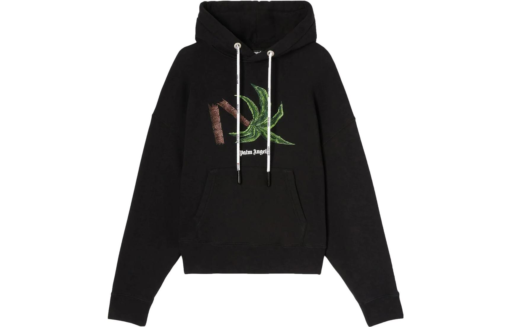 PALM ANGELS SS22 Black Hoodie with Palm Tree Logo Print for Men. PMBB058S22FLE0171055