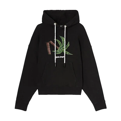 PALM ANGELS SS22 Black Hoodie with Palm Tree Logo Print for Men. PMBB058S22FLE0171055