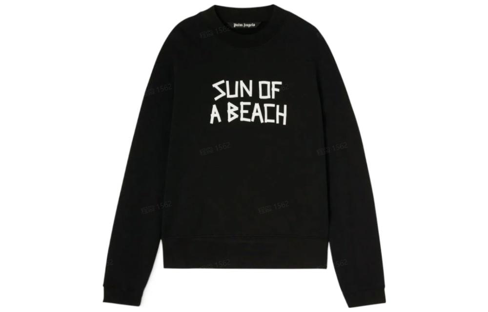 Palm Angels SS22 Black Long Sleeve Crewneck Sweatshirt with Logo Print Men PMBA026S22FLE0031001