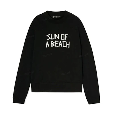 Palm Angels SS22 Black Long Sleeve Crewneck Sweatshirt with Logo Print Men PMBA026S22FLE0031001