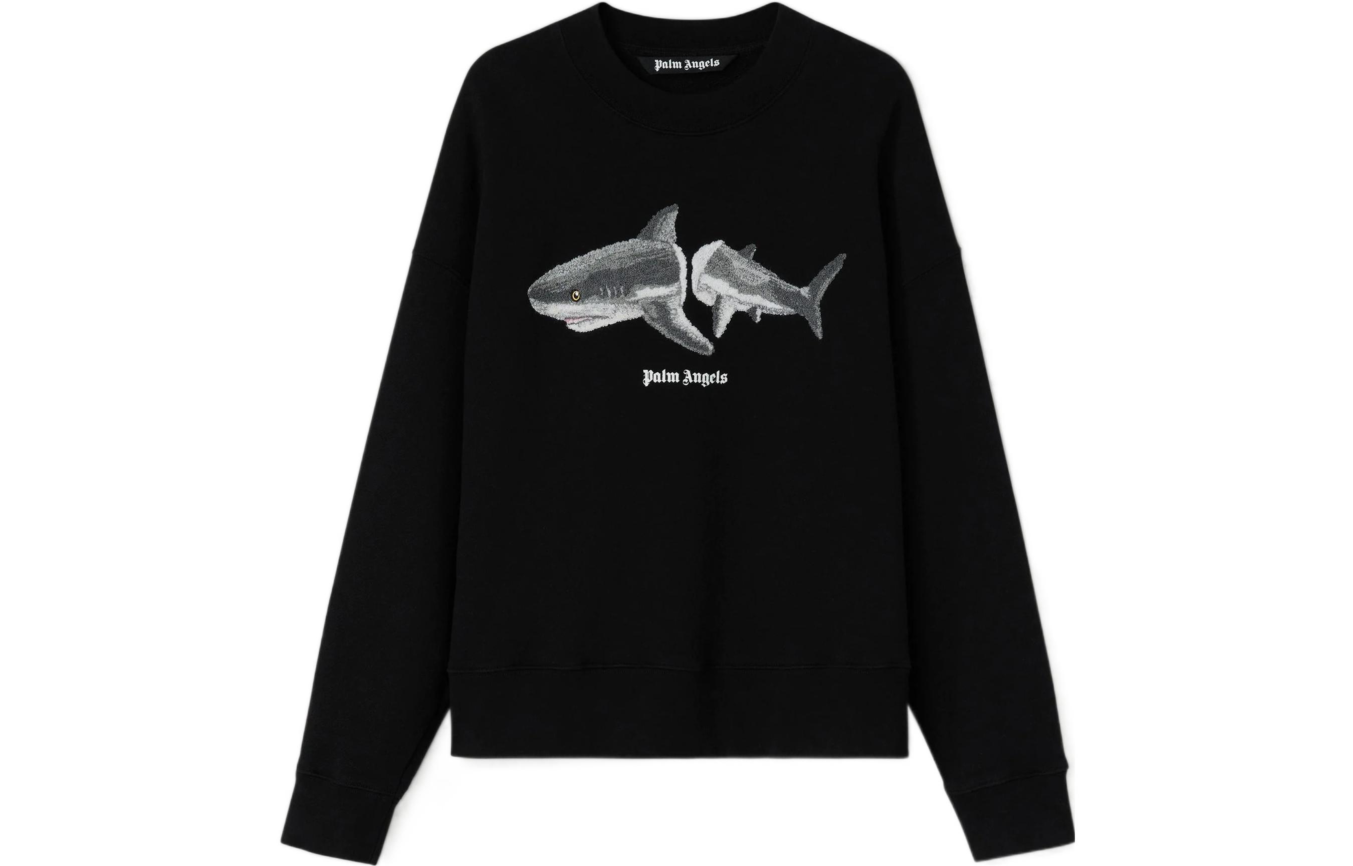 PALM ANGELS SS22 Black Shark Logo Pullover Sweatshirt  Long Sleeve PMBA026S22FLE0041009
