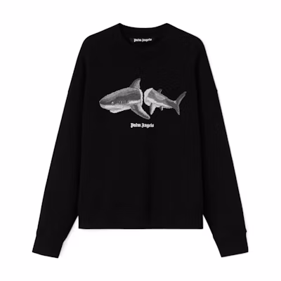 PALM ANGELS SS22 Black Shark Logo Pullover Sweatshirt Long Sleeve PMBA026S22FLE0041009
