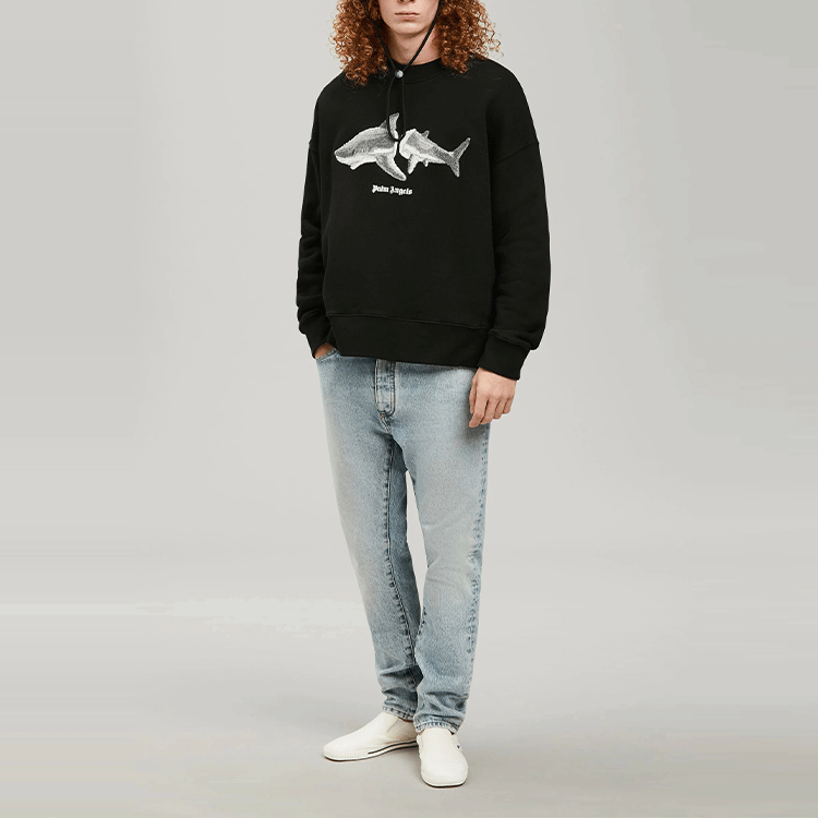 Lookbook パームエンジェルス SS22 ブラック シャークロゴ プルオーバー スウェットシャツ 長袖 PMBA026S22FLE0041009