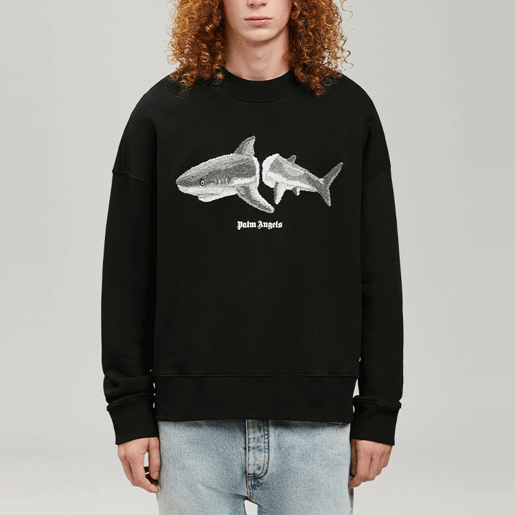 Shop パームエンジェルス SS22 ブラック シャークロゴ プルオーバー スウェットシャツ 長袖 PMBA026S22FLE0041009