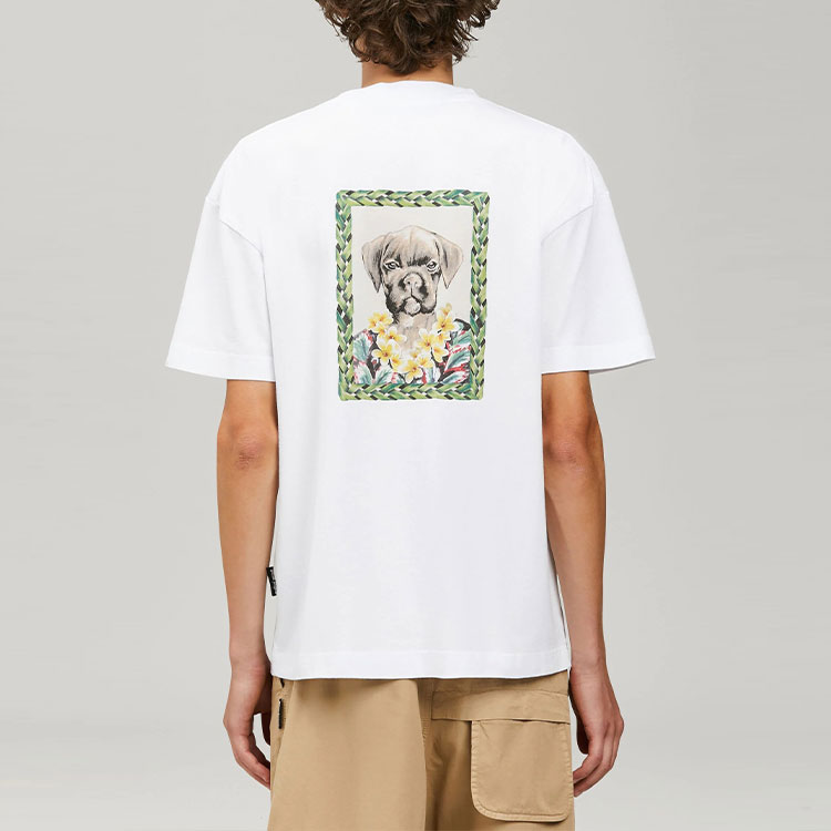 Purchase PALM ANGELS SS22 ボクサー ボブ アニマルプリント ロゴ クルーネック Tシャツ ホワイト メンズ. PMAA001S22JER0250155