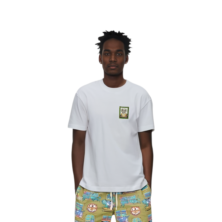 Sizing PALM ANGELS SS22 ボクサー ボブ アニマルプリント ロゴ クルーネック Tシャツ ホワイト メンズ. PMAA001S22JER0250155