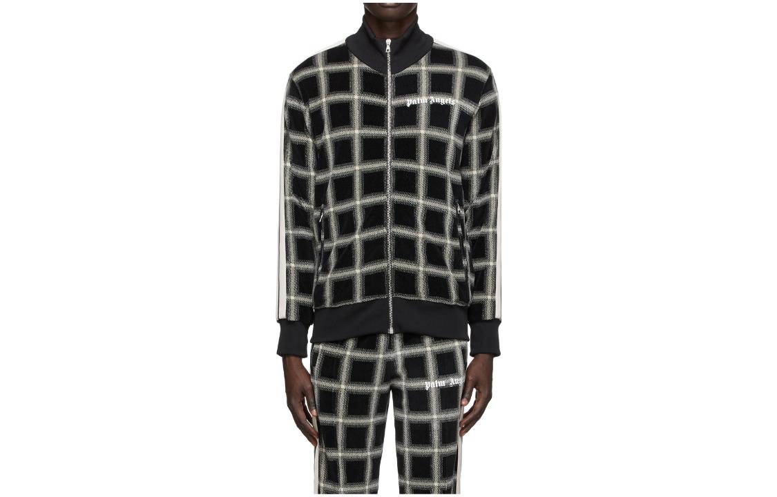 Palm Angels SS22 Checkered Stripe Letter Track Jacket Black 202695M202132