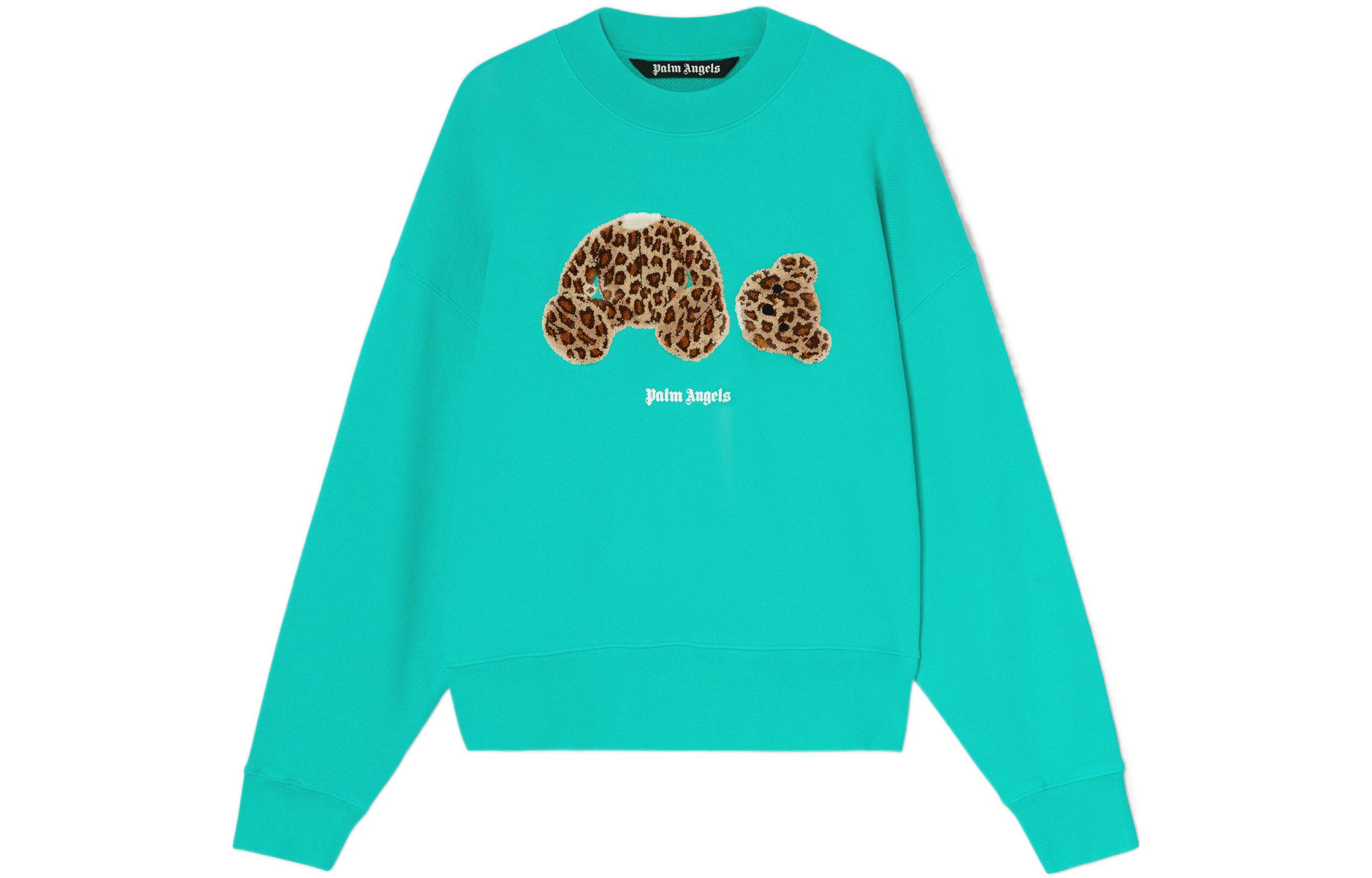 Palm Angels SS22 Forest Green Leopard Bear Crewneck Sweatshirt PMBA026S22FLE0075760