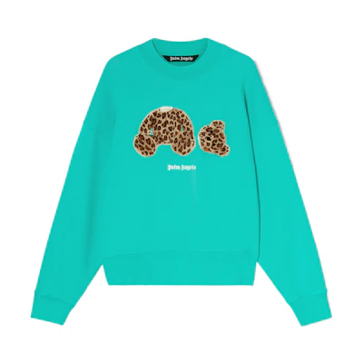 Palm Angels SS22 Forest Green Leopard Bear Crewneck Sweatshirt PMBA026S22FLE0075760