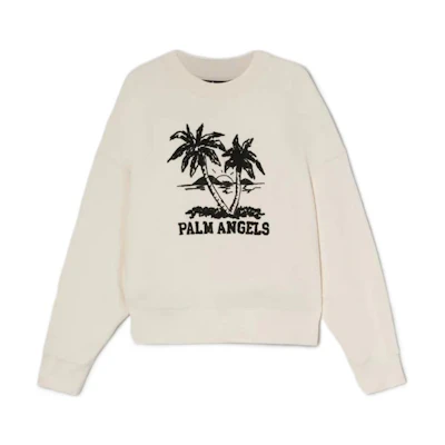 Palm Angels SS22 Graphic Crewneck Long Sleeve Sweatshirt Men White PMBA026S22FLE0060310