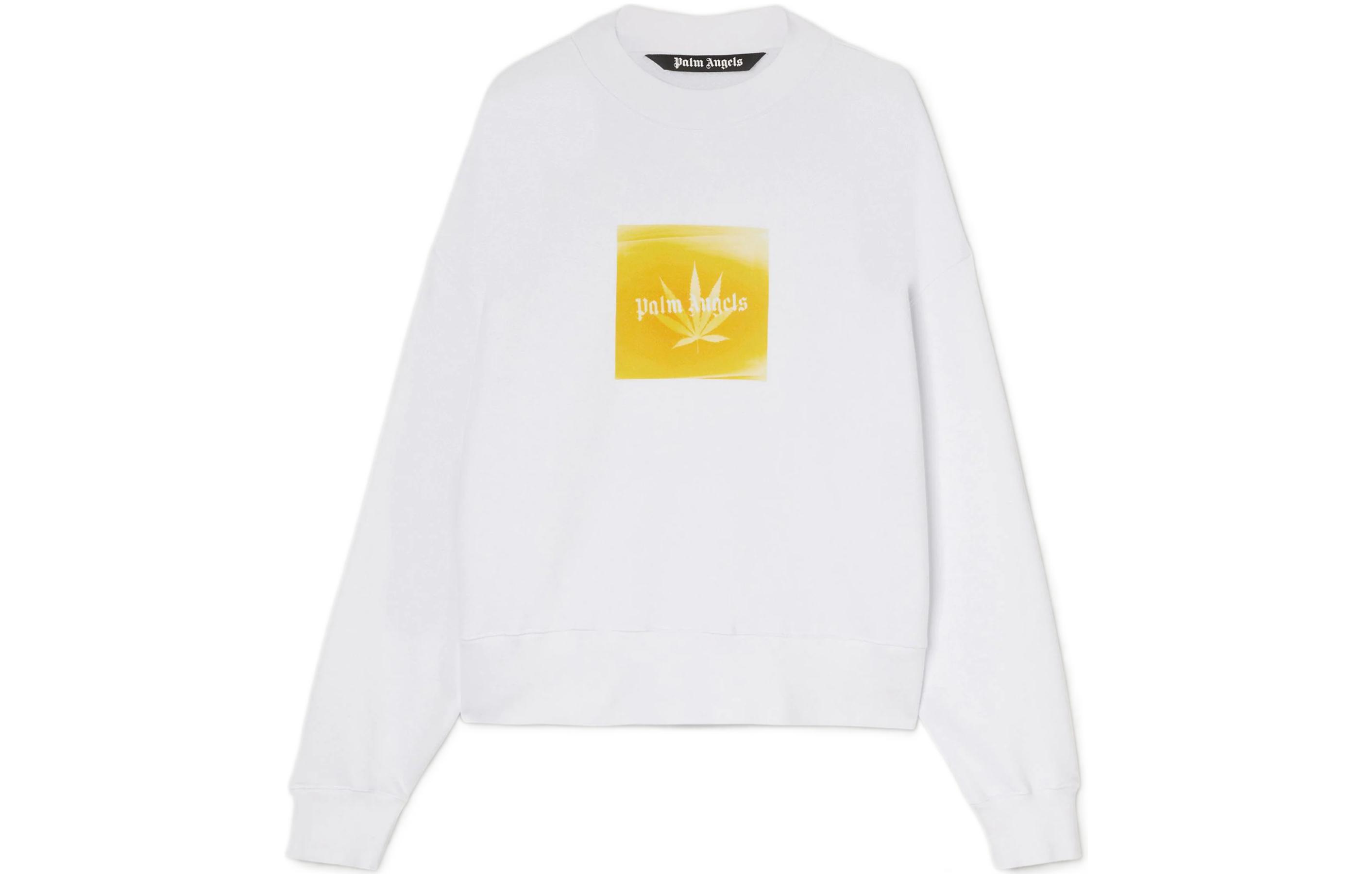 Palm Angels SS22 Leaf Print Pullover Crewneck Sweatshirt White Men PMBA026S22FLE0020118