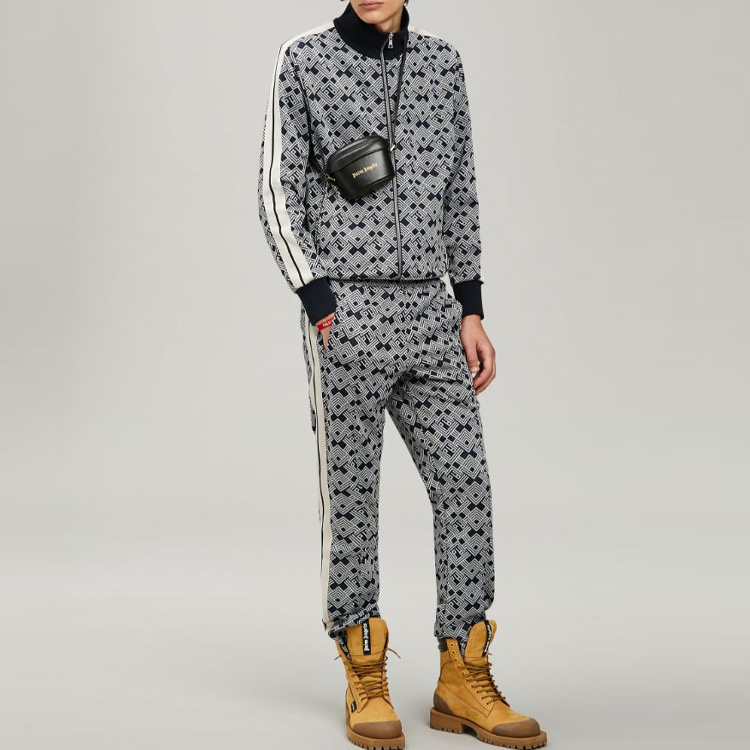 Lookbook PALM ANGELS SS22 Navy Blue  Striped Logo Track Jacket. PMBD001S22FAB0024603