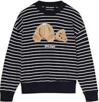 Palm Angels SS22 Navy Blue Teddy Bear Striped Cartoon Embroidered Sweatshirt. PMBA064S22FLE0014660 Palm Angels SS22 Navy Blue Teddy Bear Striped Cartoon Embroidered Sweatshirt. PMBA064S22FLE0014660