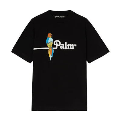 Palm Angels SS22 Parrot Logo Black Graphic Tee Short Sleeve T-Shirt. PMAA001S22JER0041001