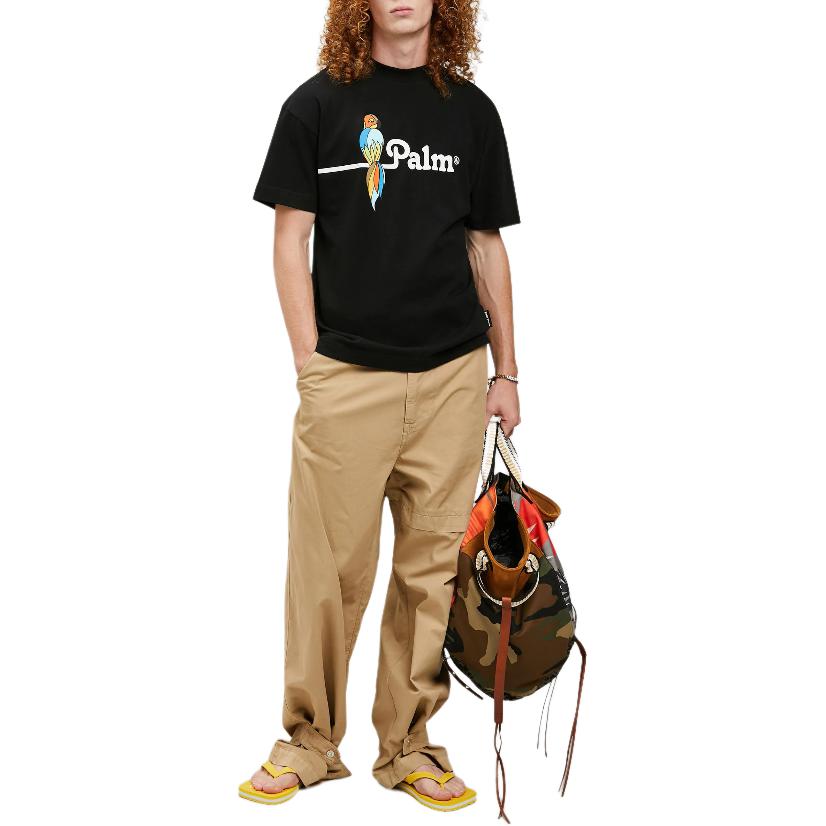 Sizing 棕榈天使SS22鹦鹉标志黑色短袖T恤潮流上衣. PMAA001S22JER0041001
