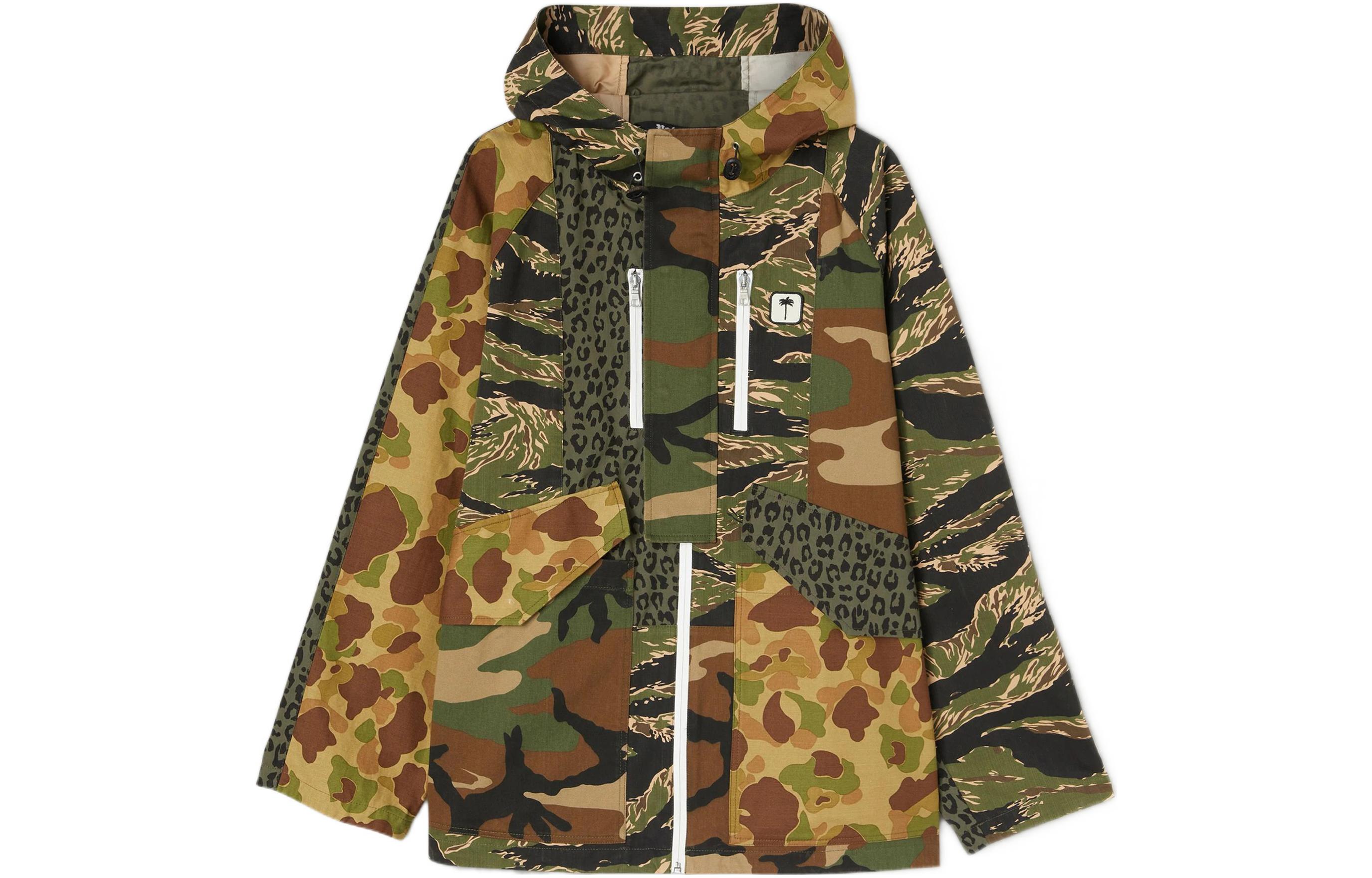 Palm Angels SS22 Patchwork Military Green Hoodie Jacket PMEA198S22FAB0025610
