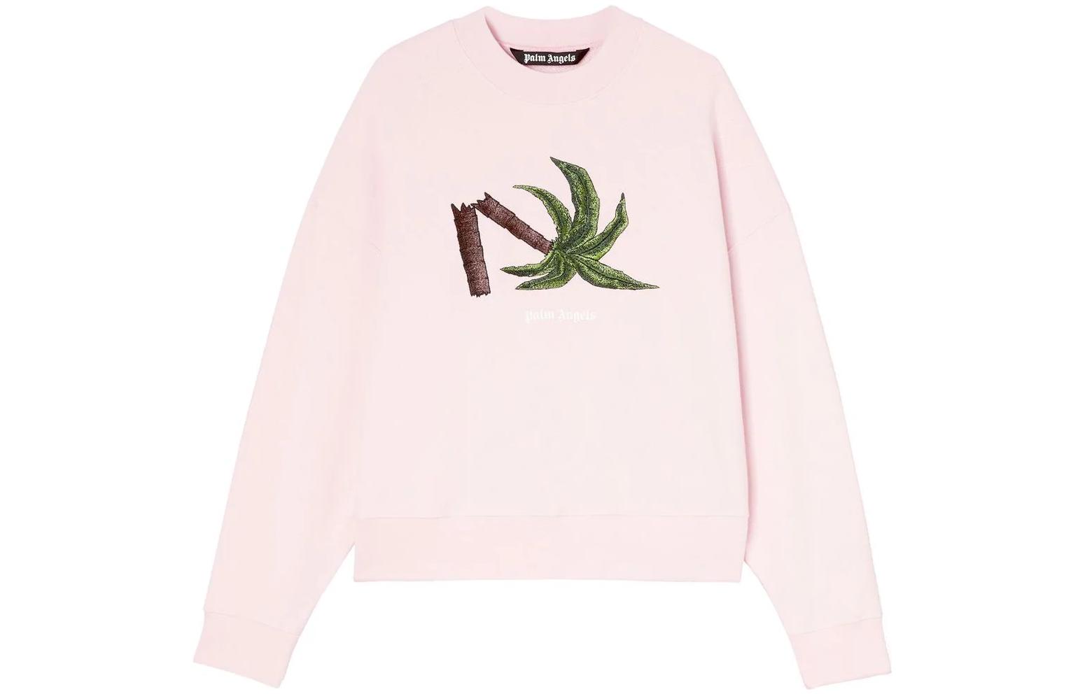 Palm Angels SS22 Pink Logo Plant Print Crewneck Pullover Sweatshirt Men PMBA026S22FLE0133055
