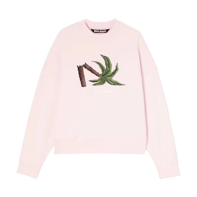 Palm Angels SS22 Pink Logo Plant Print Crewneck Pullover Sweatshirt Men PMBA026S22FLE0133055