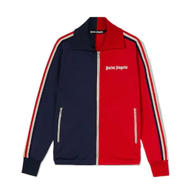 Palm Angels SS22 Red Blue Colorblock Logo Stripe Track Jacket for Men. PMBD036S22FAB0022503