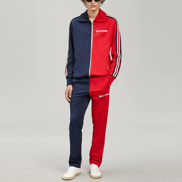 Lookbook Palm Angels 男士红蓝拼色条纹标志运动夹克 SS22款式. PMBD036S22FAB0022503