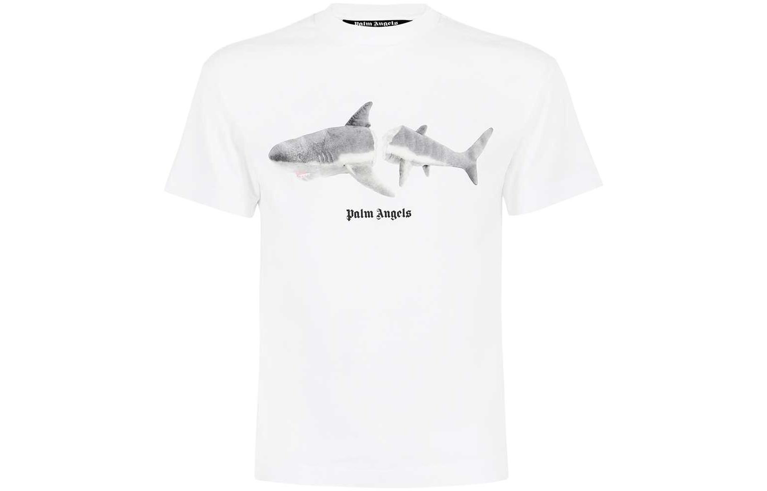 Palm Angels SS22 Shark Print Crewneck T-Shirt White (). PMAA001S22JER0110110