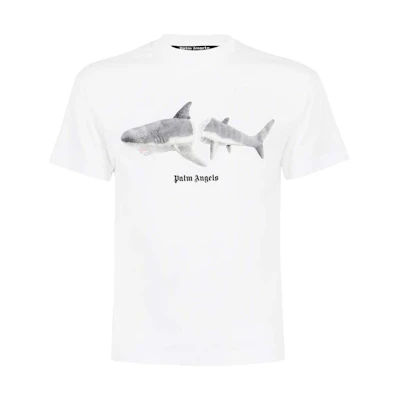 Palm Angels SS22 Shark Print Crewneck T-Shirt White (). PMAA001S22JER0110110