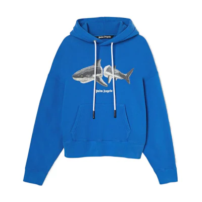 PALM ANGELS SS22 Shark Print Hoodie Blue PMBB058S22FLE0054509