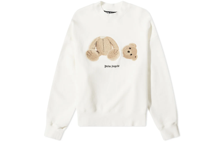 PALM ANGELS SS22 White Decapitated Bear Crewneck Long Sleeve Sweatshirt Mens PMBA026C99FLE0020360